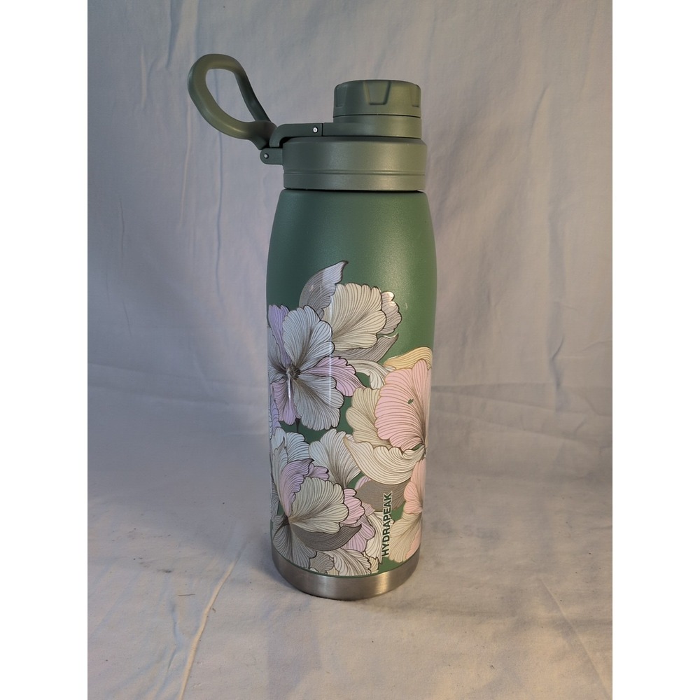 HYDRAPEAK Artisan 32oz Stainless Teal Floral Green  Water Bottle Hot & Cold